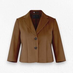 Ann Taylor Brown Wool Blend Single Breasted 3/4 Sleeve Crop Blazer Jacket Size 2